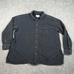 People Tree Top Women Medium Black Organic Cotton Handmade Craft Button Down